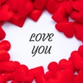 LOVE YOU word with red heart shape decoration background. Love, Wedding, Romantic and Happy ValentineÃ¢â¬â¢ s day holiday Royalty Free Stock Photo